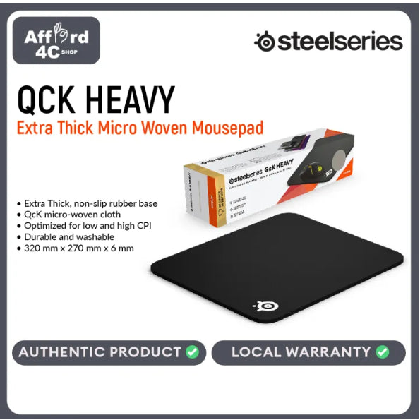 SteelSeries QcK Heavy - Exclusive QcK micro-woven cloth Gaming Mouse Pad - Extra Thick, non-slip rubber base - Optimized for low and high CPI tracking movements - XXL (67500)