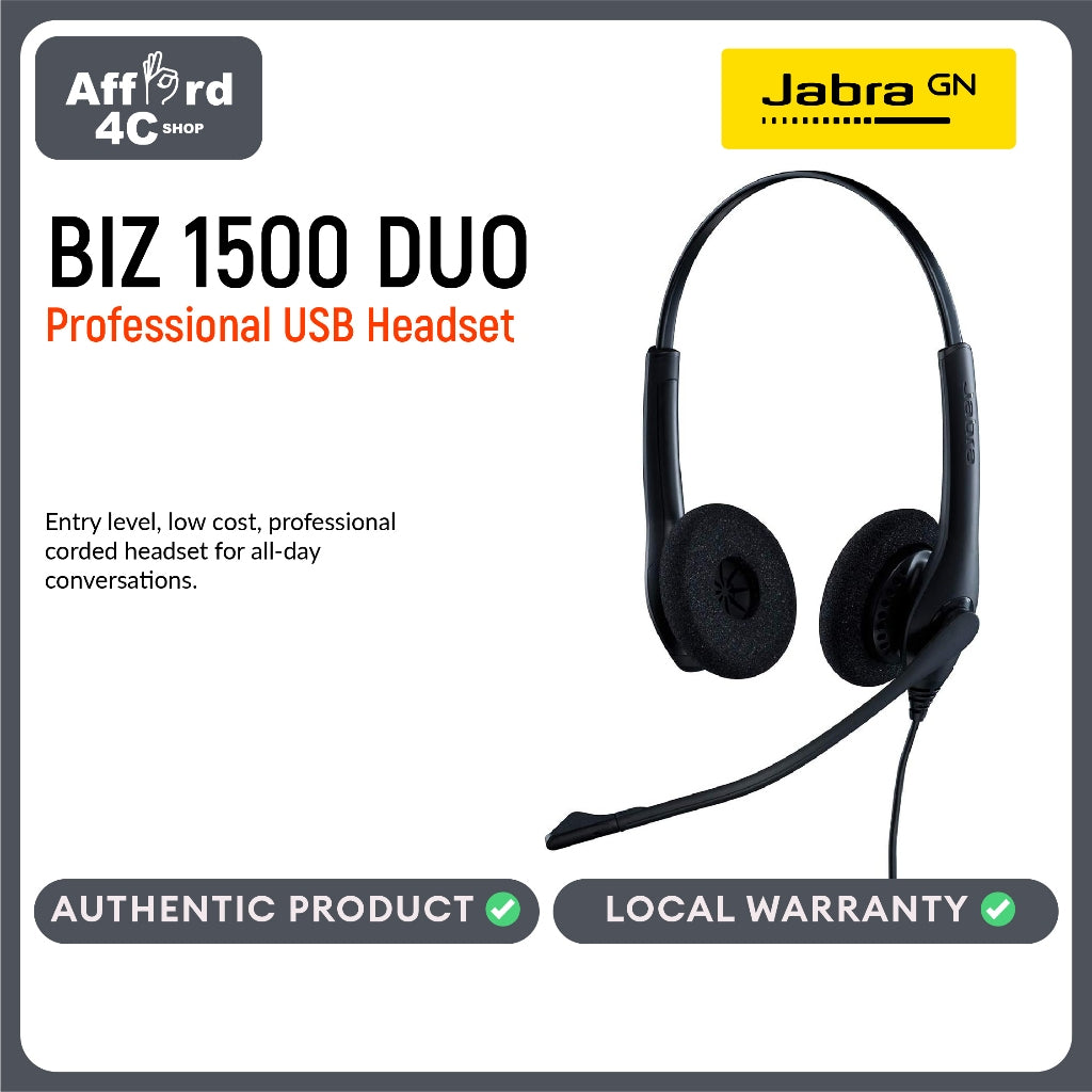 Jabra BIZ 1500 Duo QD Headset Part No. 1519-0157