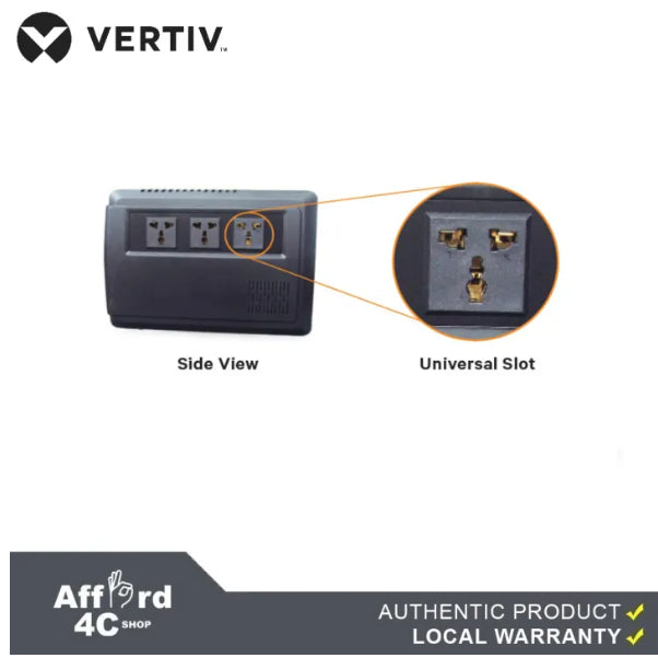 Vertiv™ Liebert® PSA itON SOHO 650VA/390W, 290V AVR Line interactive UPS with USB Port Mobile Charger, Built-in Boost and Buck AVR, Space for Large Power Plugs, and Fuse Protection