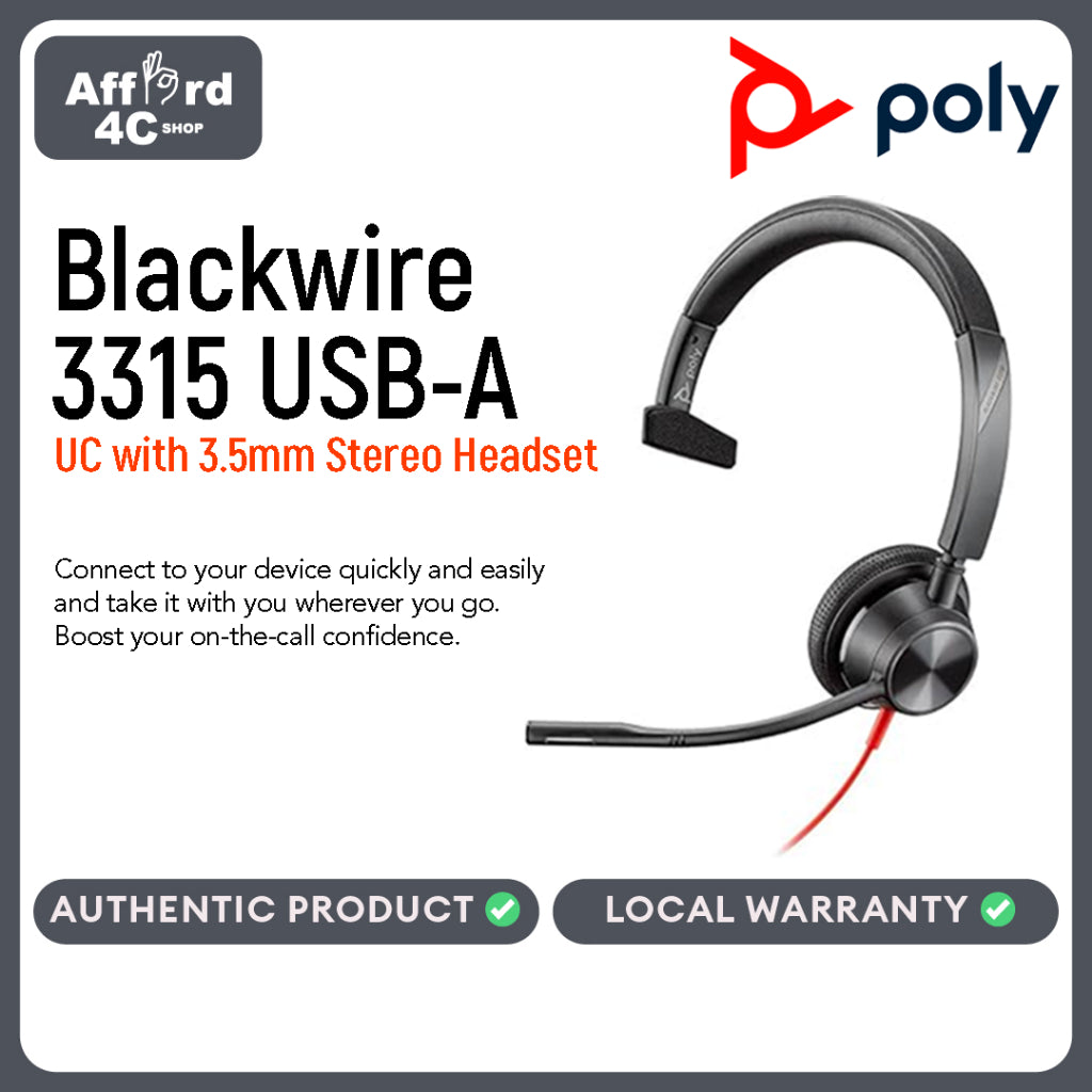 Plantronics Blackwire 3315 UC USB-A with 3.5mm Stereo Headset
