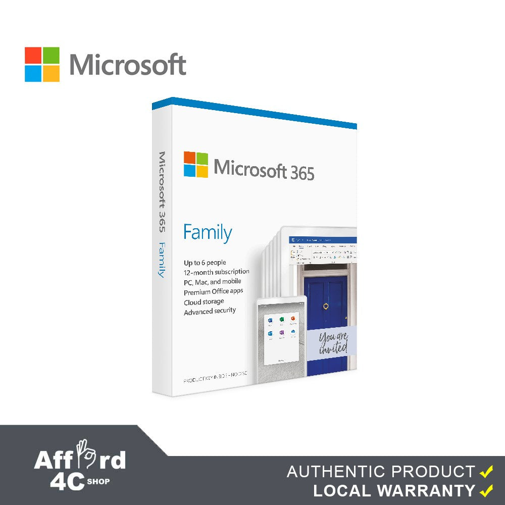 Microsoft 365 Family Mac/Win English Subscription APAC EM 1 License Medialess Emerging Market 1 Year P6