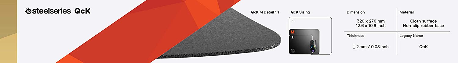 SteelSeries QCK Cloth Gaming Mouse Pad Medium (320 mm x 270 mm x 2 mm)