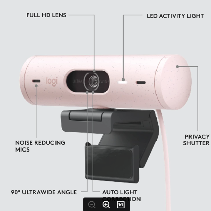 Logitech Brio 500 Full HD Webcam with Auto Light Correction, Auto-Framing Webcam