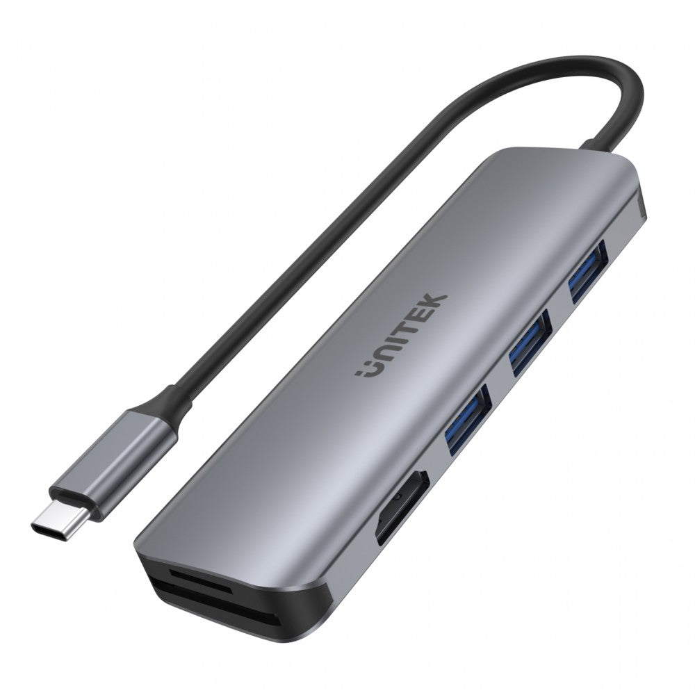 Unitek H1107F 6-IN-1 USB-C to USB-A*3-Port Hub + HDMI + Dual Card Reader Connector