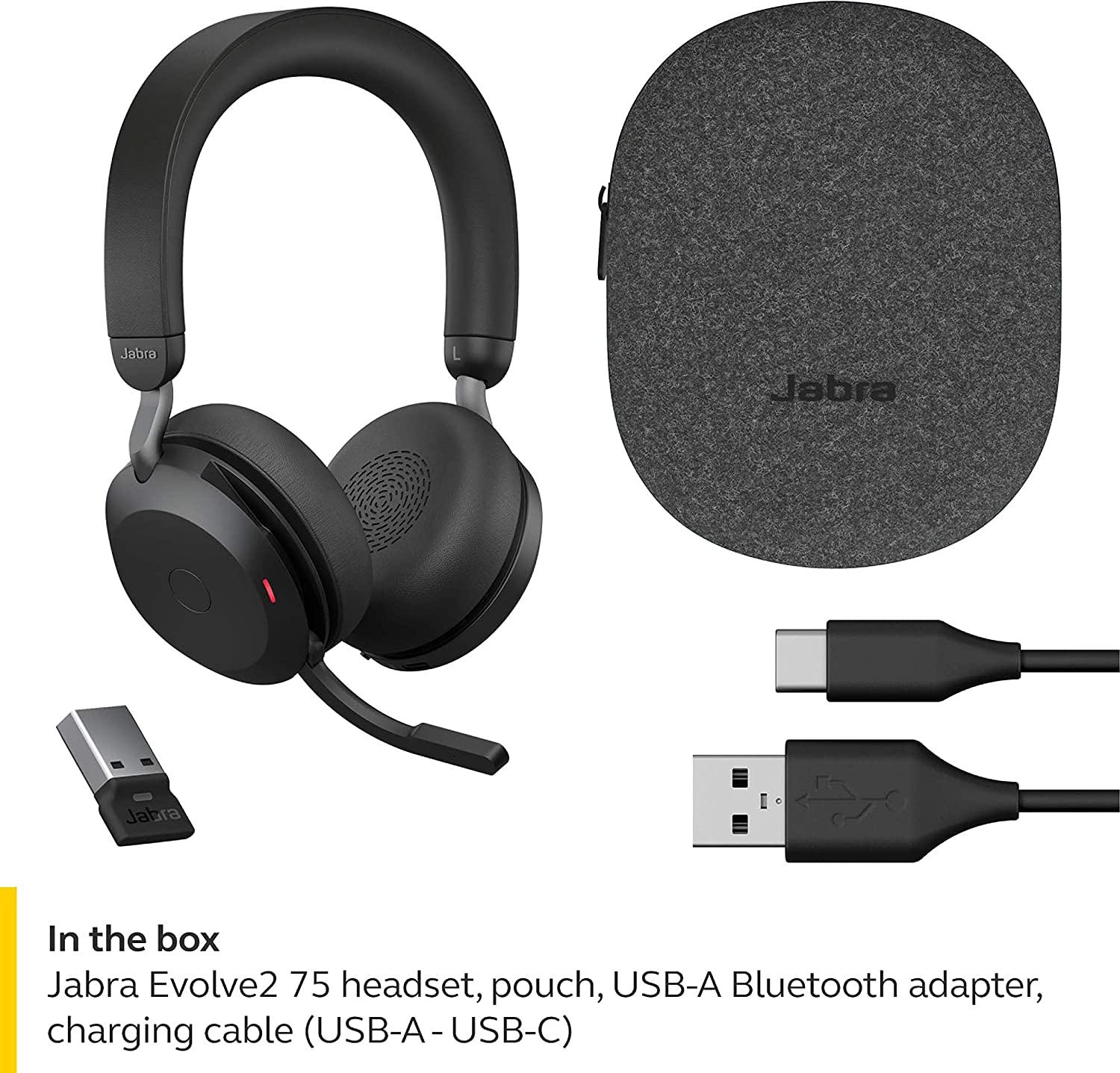Jabra Evolve2 75 MS Wireless Headset with 8-Microphone Technology - Dual Foam Stereo Headphones with Adjustable Advanced Active Noise Cancelling, USB-A Bluetooth Adapter