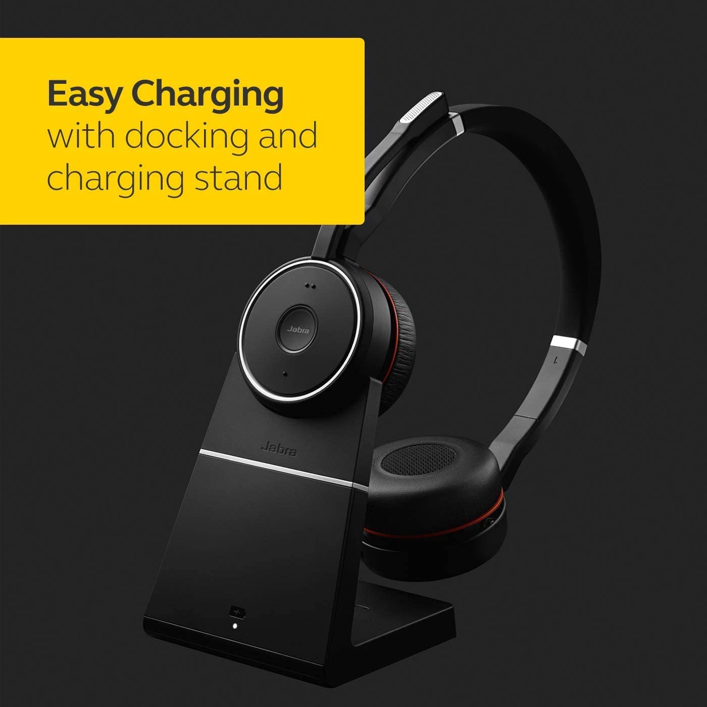 Jabra Evolve 75 - Professional Wireless Headset With Active Noise Cancellation + Link 370 USB Dongle with Charging Stand