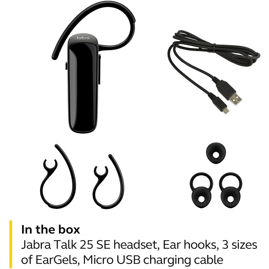 Jabra Talk 25 SE Mono Bluetooth Headset Wireless Single Ear Headset with Built-in Microphone