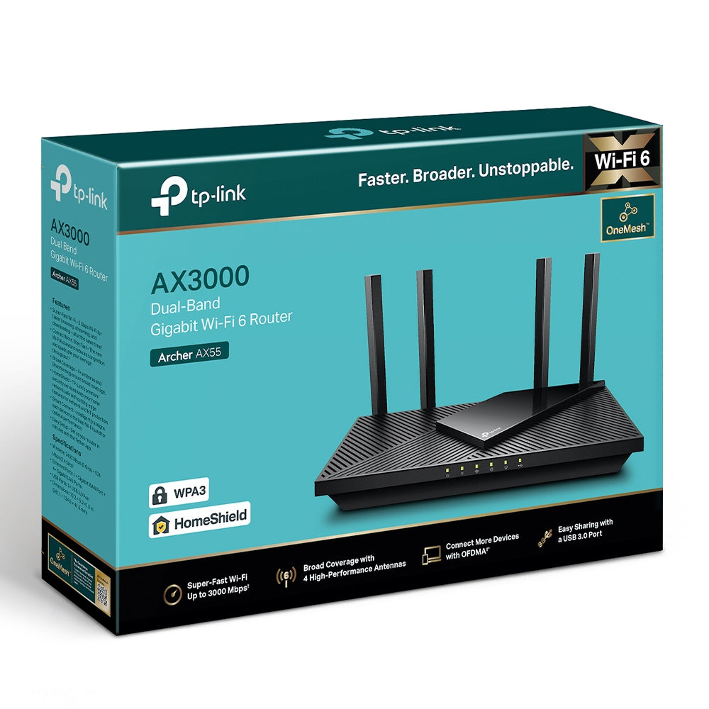 TP-Link Archer AX55 AX3000 Dual Band Gigabit Wi-Fi 6 Speed Router | WiFi 6 | WiFi Router | Wireless Router | OneMesh | Gaming Router Wifi 6 | Compatible with Alexa